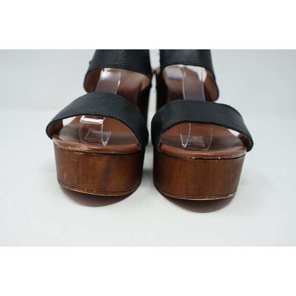 MUSSE & CLOUD 40 US9 Leiza Black Leather Sandals Wood Heel & Platform SPAIN - Picture 4 of 14